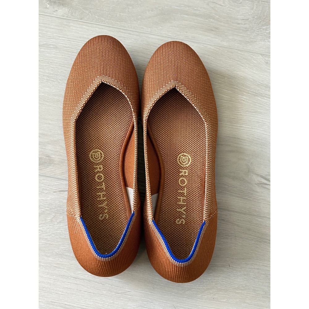 Rothy's round Toe Flats Women's 9 Cognac Brown Knit Washable Slip On Shoes - Picture 4 of 9